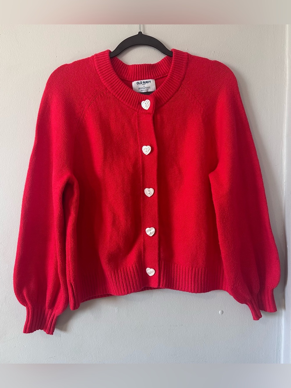 Old Navy Red Heart-Button Crewneck Cardigan